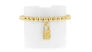 Italian 6mm 18kt Gold Over Sterling Bead Stretch Bracelet with Made in Italy Lock Charm