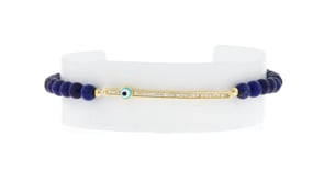 Lapis and .10 ct. t.w. CZ Evil Eye Stretch Bracelet in 18kt Gold Over Sterling