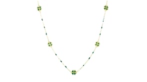 Italian Green Enamel Clover Station Necklace in 14kt Yellow Gold