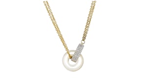 Mother-of-Pearl Circle Necklace with .10 ct. t.w. Lab-Grown Diamonds in 18kt Gold Over Sterling