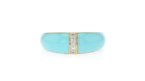 Pastel Blue Enamel Dome Ring with Diamonds in 18kt Gold Over Sterling