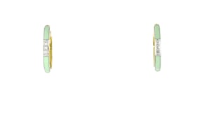 Pastel Green Enamel Hoop Earrings with Diamonds in 18kt Gold Over Sterling