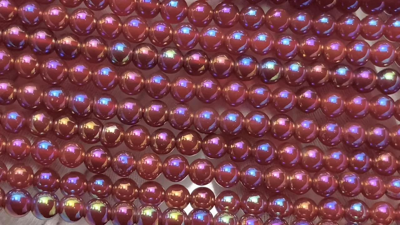 動画】フラッシュ・レッドアゲート ラウンド4mm 1連(約35cm) - 天然石