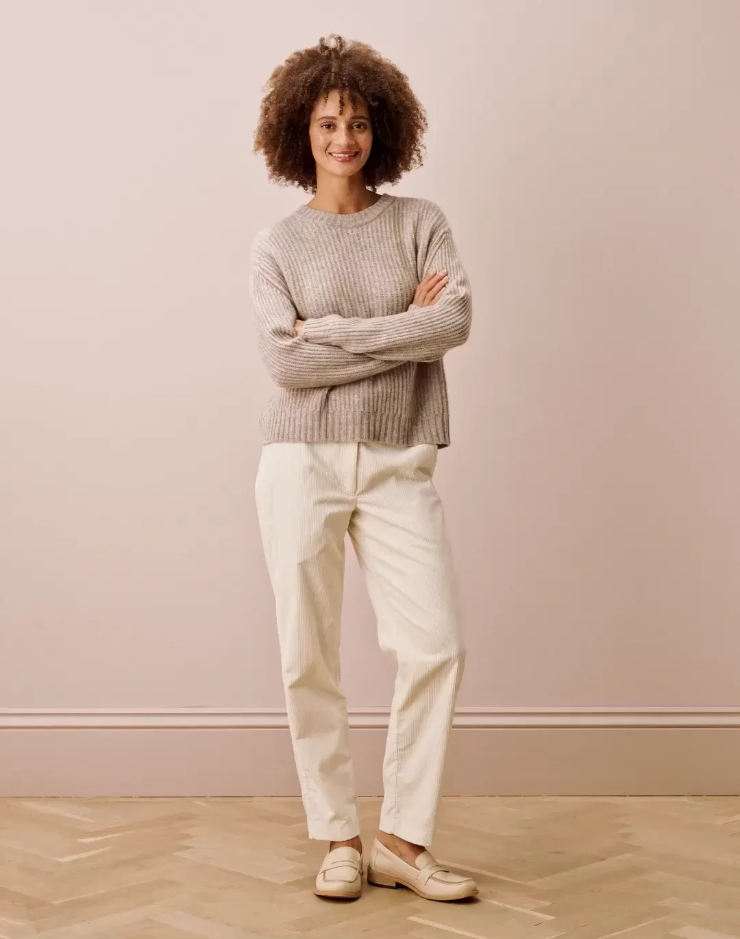 Scottish Cashmere Gauzy Ribbed Jumper in Ash | Brora