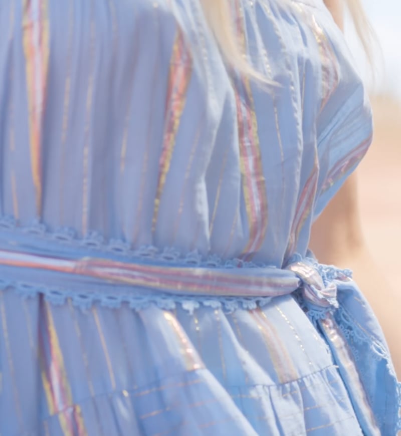 Vídeo: Vestido Largo Aly en Algodón Lurex Rayado Azul