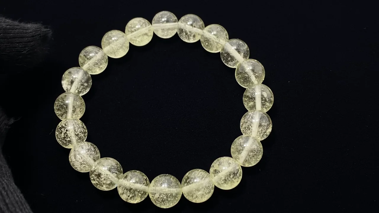 リビアングラス×ゼウス×無垢シトリン 〜貫通穴が無い〜天然石ブレスレット リビアングラス ラウンド9.5mm 1連(ブレスレット) NO.205【1点もの