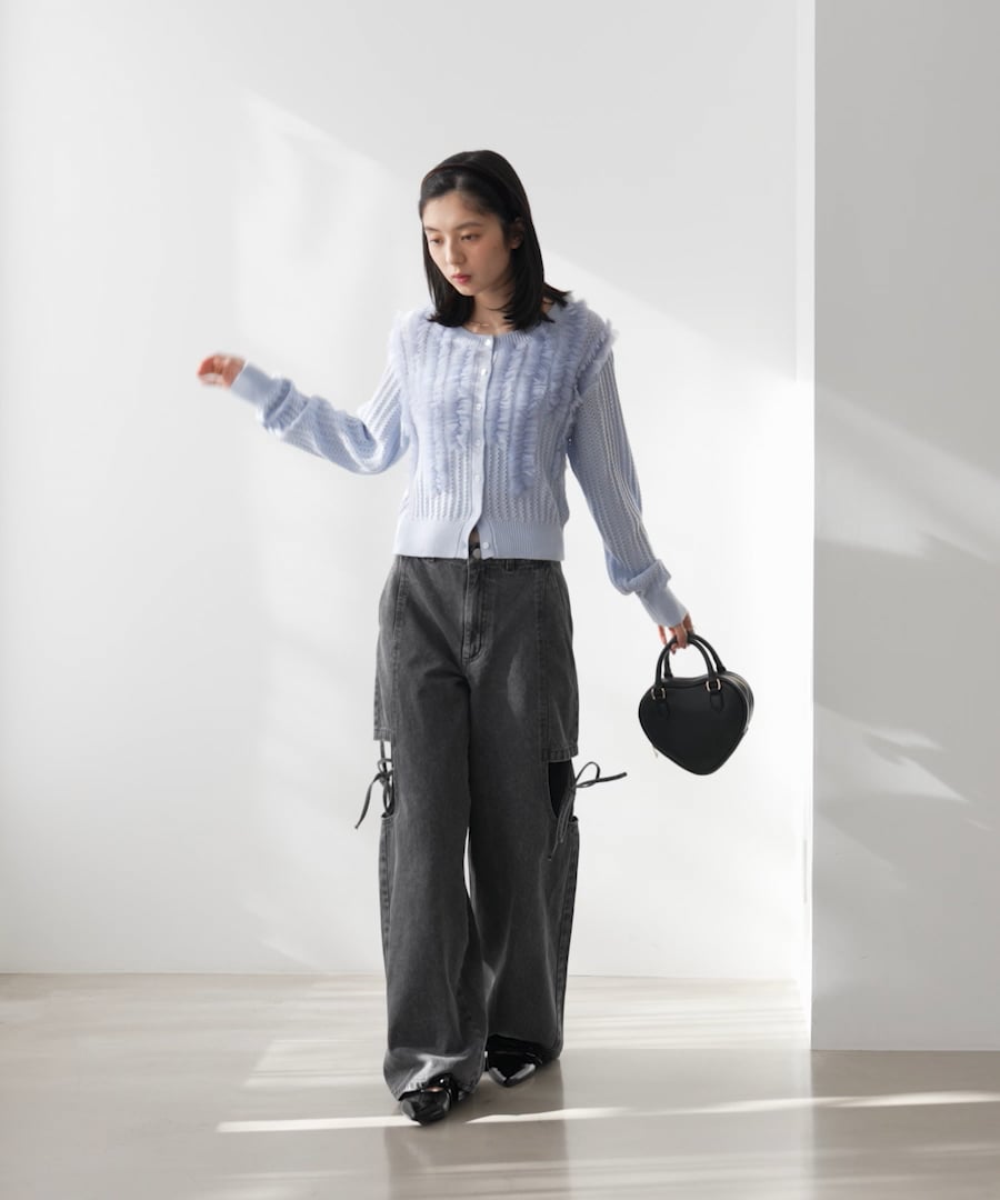 ウエストサイドボタンで自由にフィット】2WAYスリットデニムパンツ