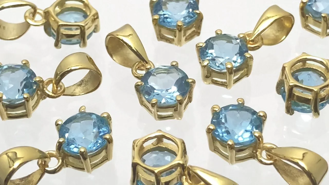 宝石質スイスブルートパーズ AAA ラウンドファセットカット7×6mm