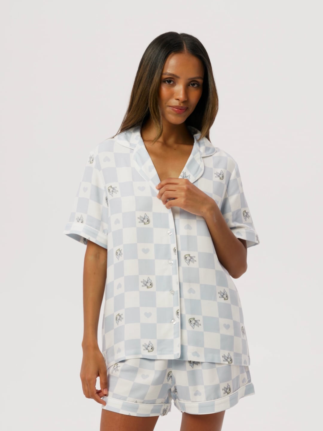 סט פיג’מה קצרה מכופתרת DAISY CHECKED