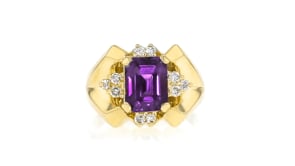 C. 1980 Vintage 2.50 Carat Amethyst Ring with .30 ct. t.w. Diamonds in 14kt Yellow Gold