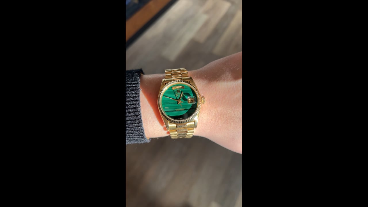 Rolex President Day-Date Malachite Dial 18k Yellow Gold – Filigree