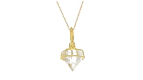 C. 1980 Vintage Simulated White Quartz Pendant Necklace in 18kt Yellow Gold