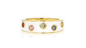 20 ct. t.w. Multicolored Sapphire and White Enamel Ring in 18kt Gold Over Sterling