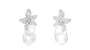 Italian 15-16mm Cultured Baroque Pearl and 1.80 ct. t.w. CZ Floral Drop Earrings in Sterling Silver