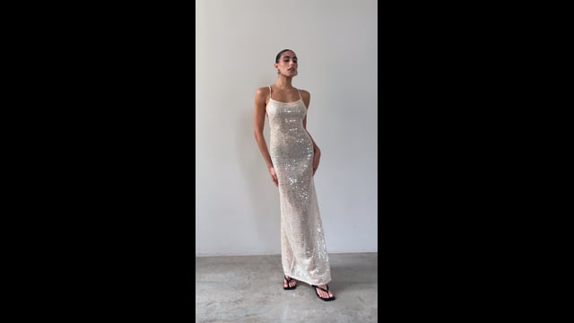 Vestido Palha Paetê Longo | Long Straw Sequin Dress