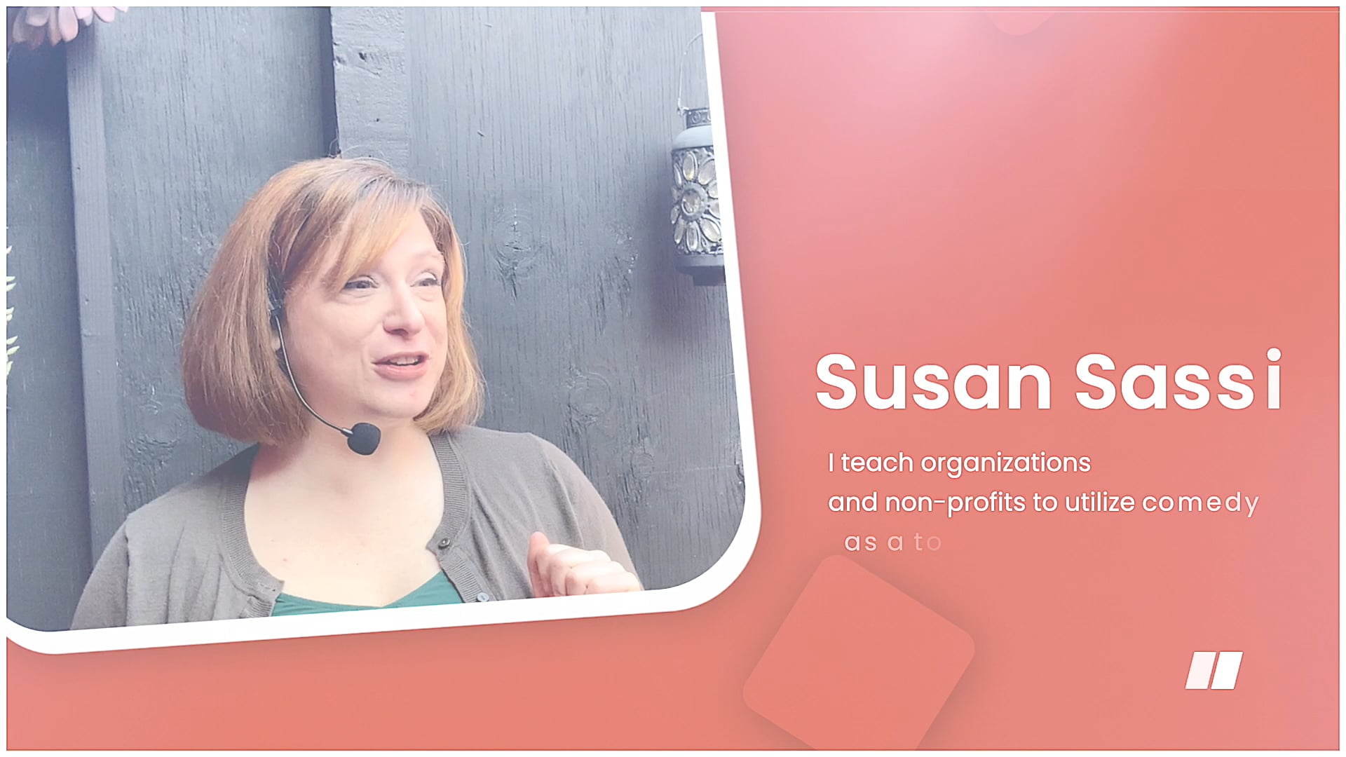 Promotional video thumbnail 2 for Susan Sassi