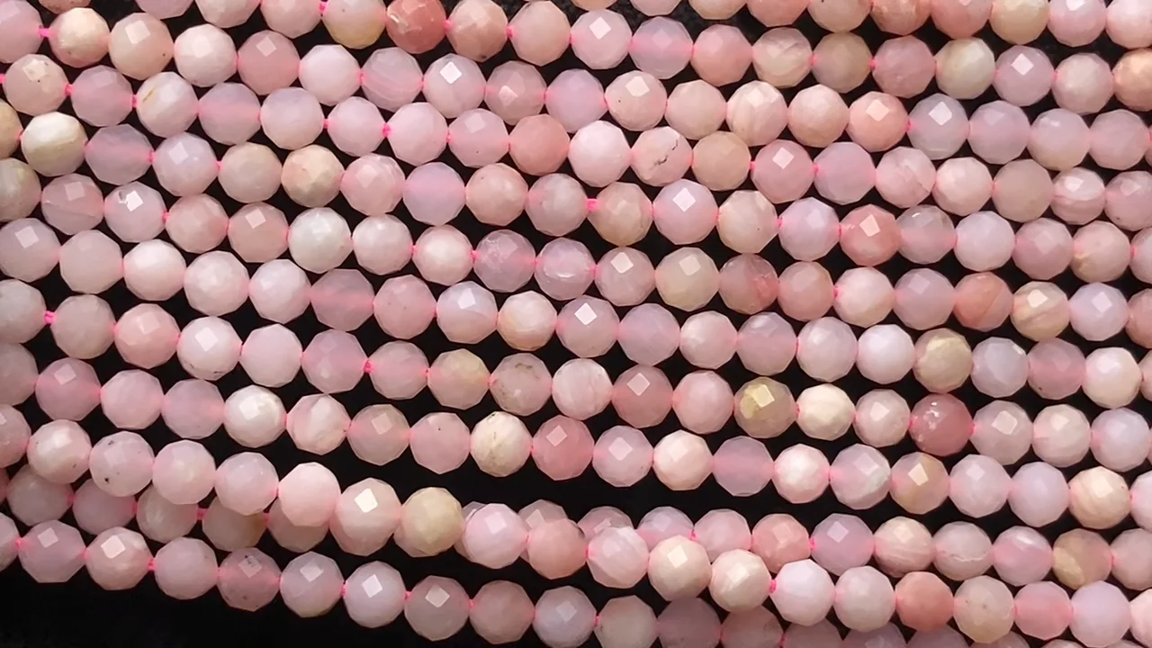 動画】【素晴らしい輝き】ピンクオパールAA++ ラウンドカット4mm 1連