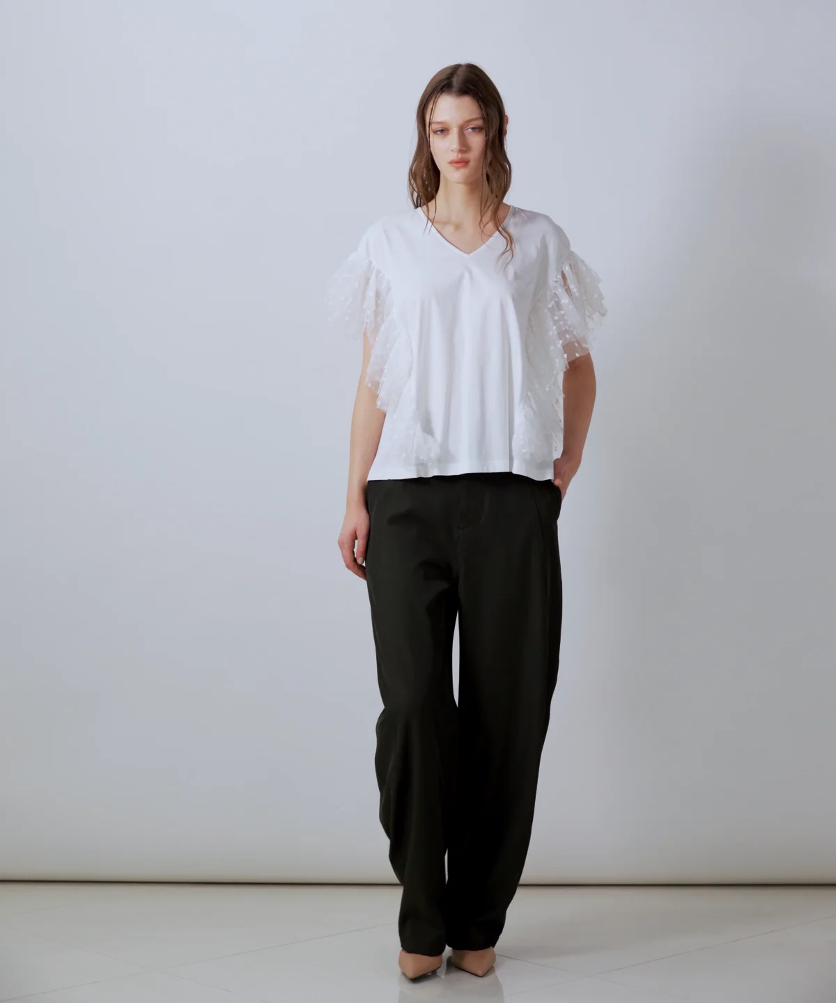 Sov. / チュール Vネックカットソー TOPS Night STORE | ダブル 