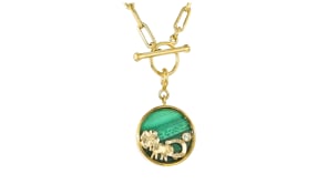 Malachite Good Luck Charm in 18kt Gold Over Sterling with Single Peridot