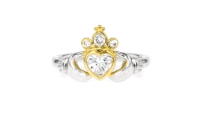 .63 ct. t.w. Lab-Grown Diamond Claddagh Ring in Sterling Silver with 18kt Gold Over Sterling