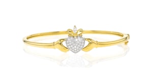 .26 ct. t.w. Lab-Grown Diamond Claddagh Bangle Bracelet in 18kt Gold Over Sterling and Sterling Silver