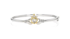 1.11 ct. t.w. Lab-Grown Diamond Claddagh Bangle Bracelet in Sterling Silver with 18kt Gold Over Sterling