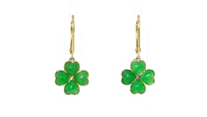 Jade Four-Leaf Clover Drop Earrings in 18kt Gold Over Sterling