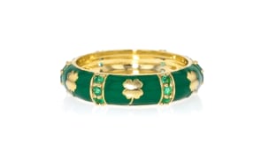 .30 ct. t.w. Emerald Clover Ring with Green Enamel in 18kt Gold Over Sterling