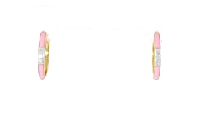 Pastel Pink Enamel Hoop Earrings with Diamonds in 18kt Gold Over Sterling
