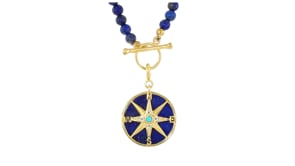 Lapis, Turquoise and White Topaz Reversible Compass Charm in 18kt Gold Over Sterling