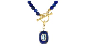 Lapis and .60 Carat Swiss Blue Topaz Charm in 18kt Gold Over Sterling