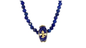 Lapis Fleur-De-Lis Bead Charm in 18kt Gold Over Sterling