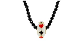 White Jade and Multicolored Enamel Card Suit Bead Charm in 18kt Gold Over Sterling