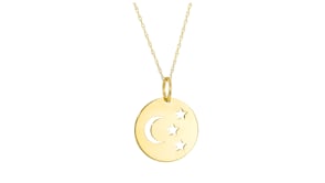 Italian 14kt Yellow Gold Moon and Stars Cutout Disc Pendant