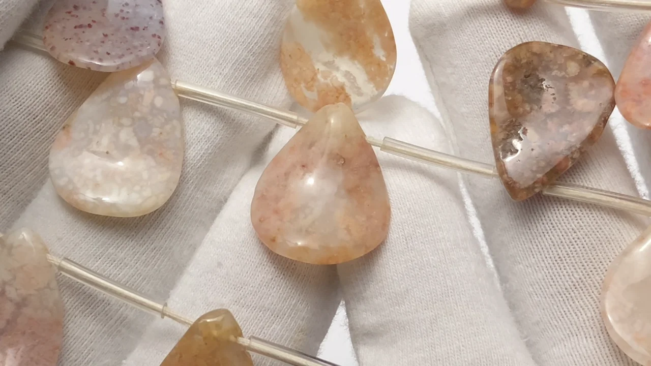 ピンクモスアゲート ペアシェイプ（花びら） 1連 ｜天然石ビーズの卸