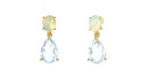 Opal and 7.75 ct. t.w. Sky Blue Topaz Drop Earrings in 18kt Gold Over Sterling