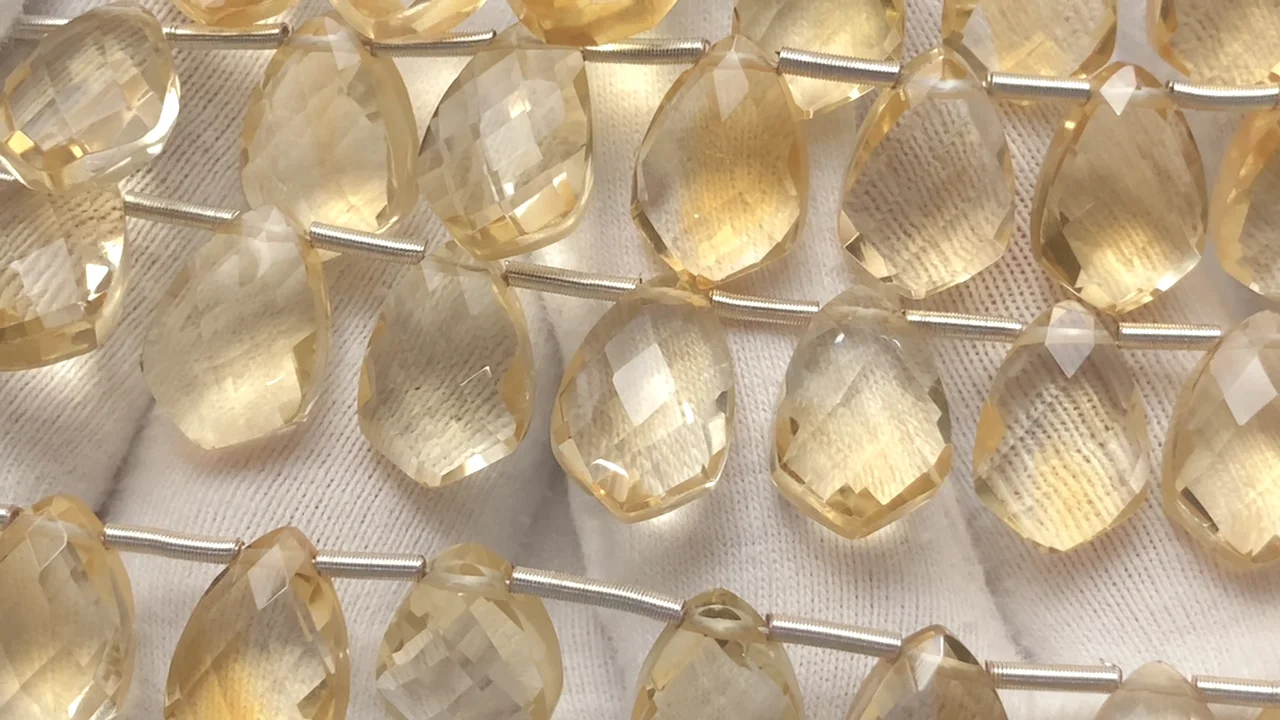 シトリン 変形マーキスカット12×8mm 半連/1連（18粒）｜天然石ビーズ