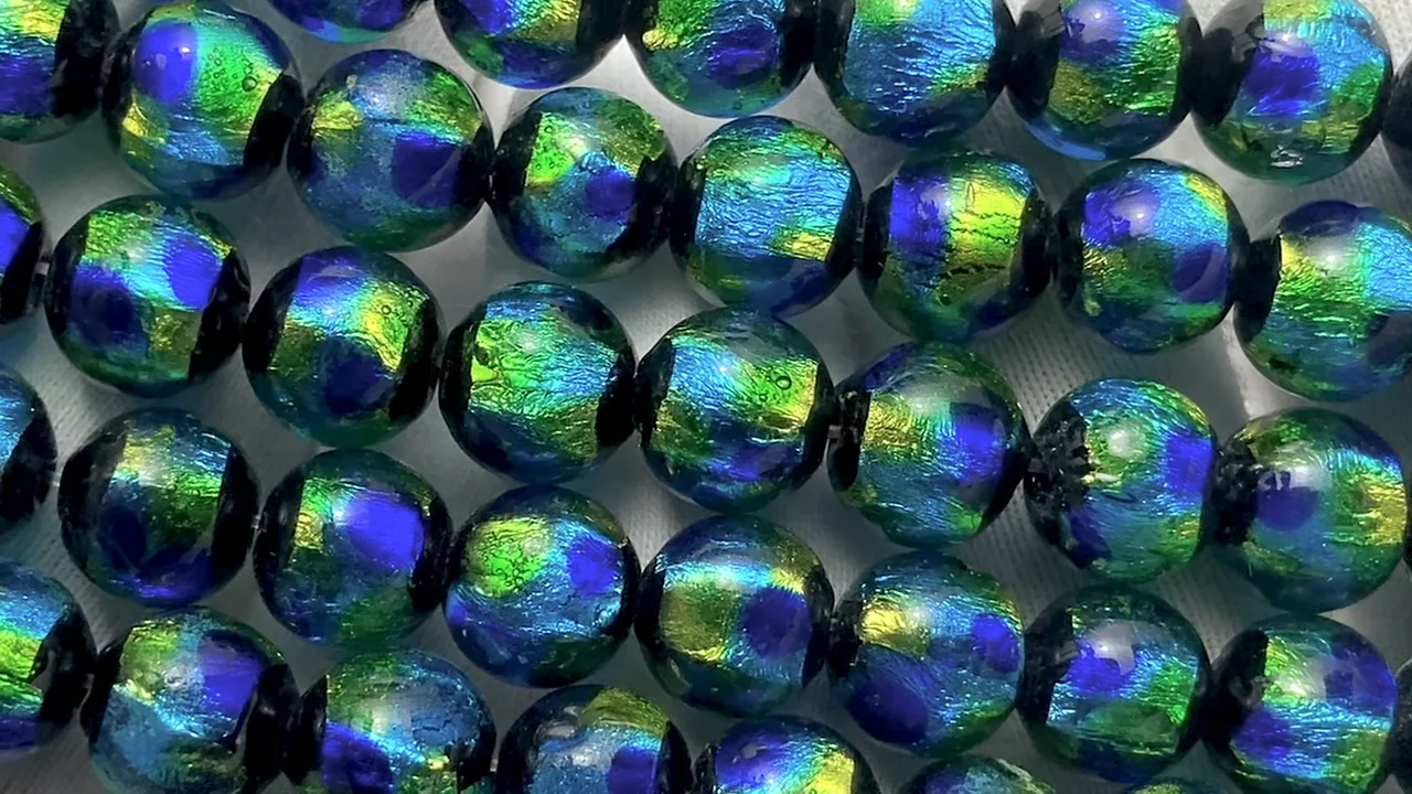 とんぼ玉 ラウンド8mm 【ブルー×イエロー】 1/4連～1連｜天然石ビーズ