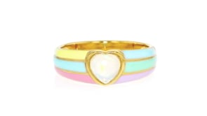 Opal Heart Ring with Multicolored Pastel Enamel in 18kt Gold Over Sterling