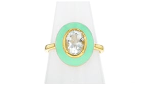 1.20 Carat Prasiolite Ring with Pastel Green Enamel in 18kt Gold Over Sterling