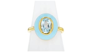1.40 Carat Sky Blue Topaz Ring with Pastel Blue Enamel in 18kt Gold Over Sterling