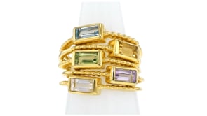 2.00 ct. t.w. Multi-Gemstone Jewelry Set: Five Rings in 18kt Gold Over Sterling