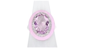 5.25 Carat Amethyst and .30 ct. t.w. White Zircon Ring with Pastel Pink Enamel in Sterling Silver