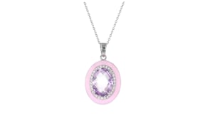 5.25 Carat Amethyst and .30 ct. t.w. White Zircon Pendant Necklace with Pastel Pink Enamel in Sterling Silver