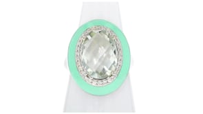 5.00 Carat Prasiolite and .30 ct. t.w. White Zircon Ring with Pastel Green Enamel in Sterling Silver