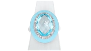 6.00 Carat Sky Blue Topaz and .30 ct. t.w. White Zircon Ring with Pastel Blue Enamel in Sterling Silver