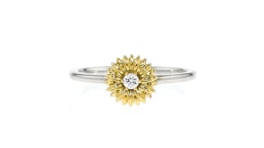 14kt Yellow Gold and Sterling Silver Sunflower Ring with Single Lab-Grown Diamond