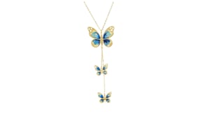 Italian Blue and Cream Enamel Butterfly Necklace in 10kt Yellow Gold