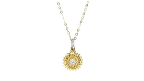14kt Yellow Gold and Sterling Silver Sunflower Charm with Single Lab-Grown Diamond