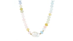 175.00 ct. t.w. Multicolored Beryl and 13-14mm Cultured Baroque Pearl Necklace with 18kt Gold Over Sterling